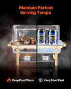 VEVOR Chafing Dish Buffet Set, 8 Qt 4 Pack, Stainless Steel Chafer with 2 Full Size and 4 Half Size Pans, Rectangle Catering Warmer Server with Lid Water Pan Stand, for Weddings Parties Banquets, Gold