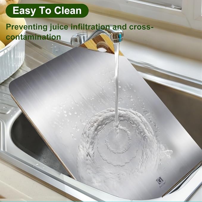 Titanium Cutting Board for Kitchen, Double Sided Cutting Board, Pure Titanium and Natural Bamboo, with Deep Juice Grooves, Large Size 15.6”×11”