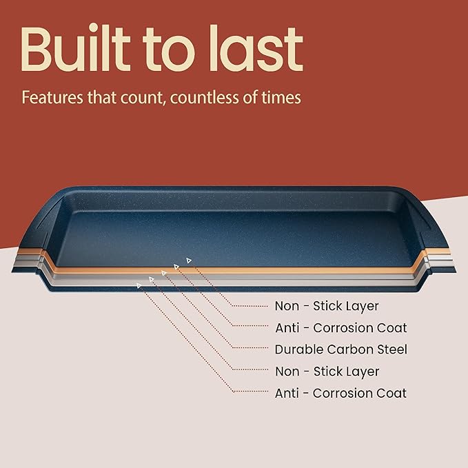 Cookie Sheet with Wire Rack Set, 2-Piece Nonstick Blue Marble Carbon Steel Pan & Cooling Rack, Space-Saving Stackable Set, PFOA, PFOS, PTFE Free, Oven Safe Up to 450°F, 17.4" Pan & 14.7" Rack