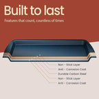 Cookie Sheet with Wire Rack Set, 2-Piece Nonstick Blue Marble Carbon Steel Pan & Cooling Rack, Space-Saving Stackable Set, PFOA, PFOS, PTFE Free, Oven Safe Up to 450°F, 17.4" Pan & 14.7" Rack