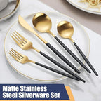 Matte Black Gold Silverware Set,30 Piece Stainless Steel Modern Flatware Set,Brushed Cutlery Set Service for 6,Satin Finish Utensils Set,Home Kitchen and Restaurant,Dishwasher Safe