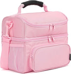 FlowFly Double Layer Cooler Insulated Lunch Bag Adult Lunch Box Large Tote Bag for Men, Women, With Adjustable Strap,Front Pocket and Dual Large Mesh Side Pockets