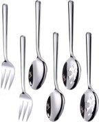 Serving Spoons*2 Slot Spoons* 2 Forks *2 Buffet Colander Stainless Steel Banquet Set, Set of 6. Lenght 9" (6-spoon forks set)