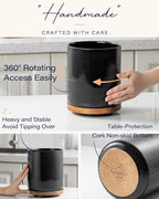 getstar 360° Rotating Large Kitchen Utensil Holder, Ceramic Cooking Utensil Holder for Kitchen Counter with Rotatable and Detachable Wooden Base (Black)