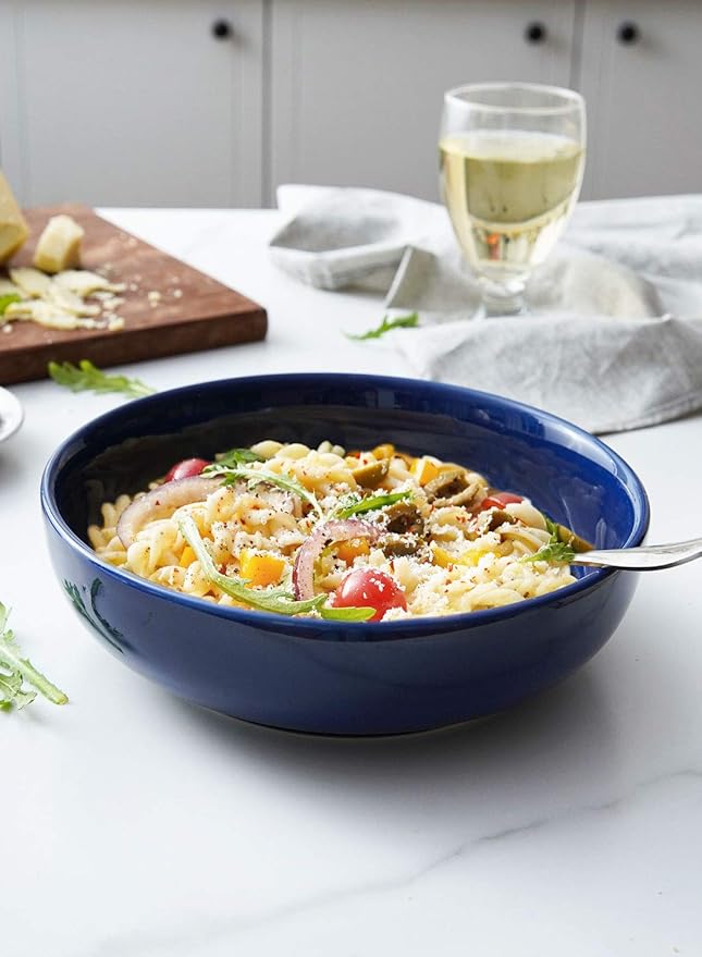 LE TAUCI Pasta Bowls 45 oz, Salad Bowls Set for Serving Soup, Pasta, Noodle, Dinner, Large Kitchen Bowl Plates, Microwave Safe - 8.5 Inch, Set of 4, Blue