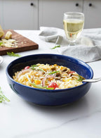 LE TAUCI Pasta Bowls 45 oz, Salad Bowls Set for Serving Soup, Pasta, Noodle, Dinner, Large Kitchen Bowl Plates, Microwave Safe - 8.5 Inch, Set of 4, Blue