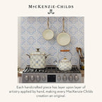 MACKENZIE-CHILDS Enamel Whistling Tea Kettle, Decorative Teapot for Stovetop, Gray-and-White Sterling Check