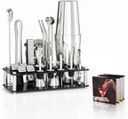 Cocktail Shaker Set Bartender Kit, 24-Piece Boston Stainless Steel Bar Tool Set with Acrylic Stand Bars Set with All Practical Bar Accessories, for Drink Mixing, Bar, Home, Party, Silver
