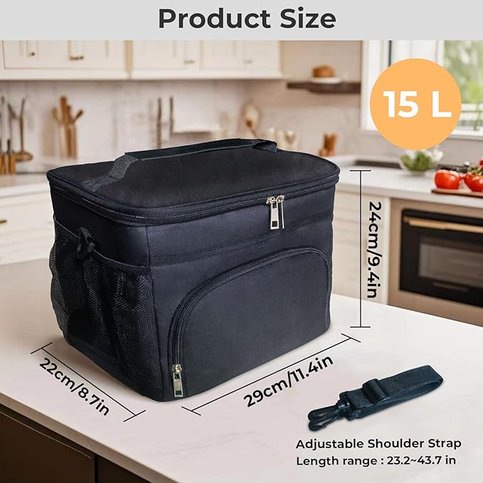 24 Cans/15L Insulated Lunch Bag for Women Men Adults Fit and Fresh Lunchbox Containers Soft Lunch Tote Cooler Bag for Work Home Outdoor Travel Hiking Picnic Beach with Adjustable Straps