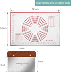 Silicone Pastry Baking Mat with Measurements Extra a Brush and a Dough Scraper- 23.5” x 15.7” Heat Resistant, BPA Free, Non-Stick Non-Slip Pastry Mat for Rolling Dough - Easy to Clean, Red