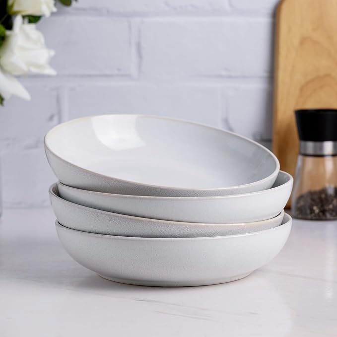 AmorArc 8.5'' Large Pasta Bowls, 36oz Stoneware Pasta Serving Bowls Set of 4 for Kitchen, Wide Bowls for Pasta,Salad,Oatmeal, Microwave Safe, Reactive-Color
