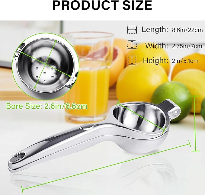 Vakoo Lemon Squeezer - Large, Heavy-Duty, Sturdy Metal Manual Juicer for Lemon, Lime & Citrus, Hand Press for Maximum Juice Extraction - Large, Silver
