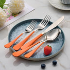 20-Piece Orange Silverware Set 18/0 Stainless Steel Flatware Orange Handle Cutlery Set Service for 4 Dinner Knives Forks Spoons Set Mirror Finish Dishwasher Safe