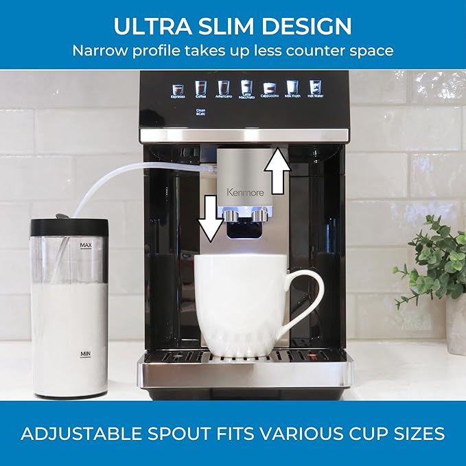 Kenmore Fully Automatic Coffee Maker - with Grinder, Milk Frother & Steamer, Auto Tamper, Descaler Expresso Machine, cafeteras electricas modernas machines For Home/Office Black