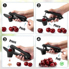 SCHVUBENR Cherry Pitter Tool - Stainless Steel Cherry Corer Pitter with Ergonomic Push Design - Easy to Use for Making Cherry Jam - Pit Cherry with Ease, Saving Time & Space with Lock Design(Black)