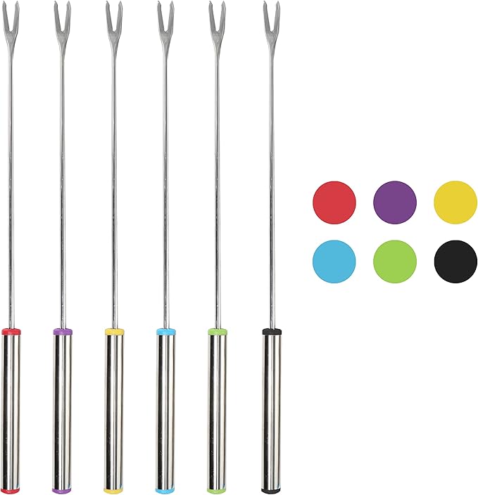 6PCS 9.5 Inch Fondue Sticks Stainless Steel Barbecue Fruit Dessert Forks with Heat Resistant Handle for Roast Meat Chocolate Dessert Cheese Marshmallows