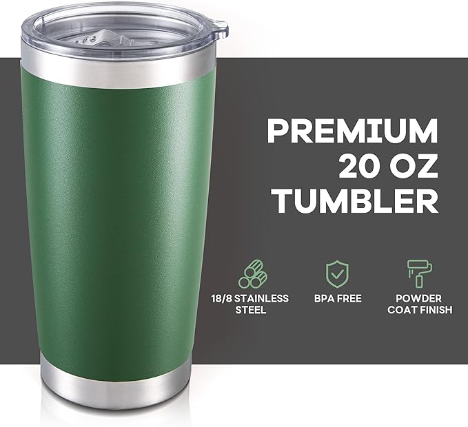20 oz Tumbler with Lid Stainless Steel Insulated Tumblers Bulk Double Wall Vacuum Cups Powder Coated Travel Mug Keep Drinks Cold and Hot, Dark Green, 4 Pack