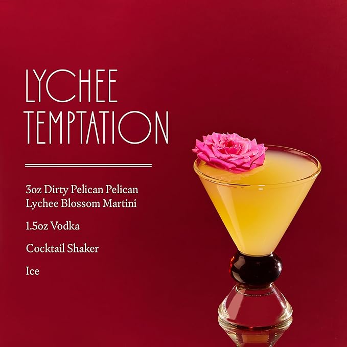 Dirty Pelican Cocktail Mixers - Lychee Blossom Martini - Skinny & Organic Drink Mixes for Cocktails - Low Calorie Mocktails - Low Sugar - Vegan - Gluten Free - No Preservatives - 750ml (1 Bottle)