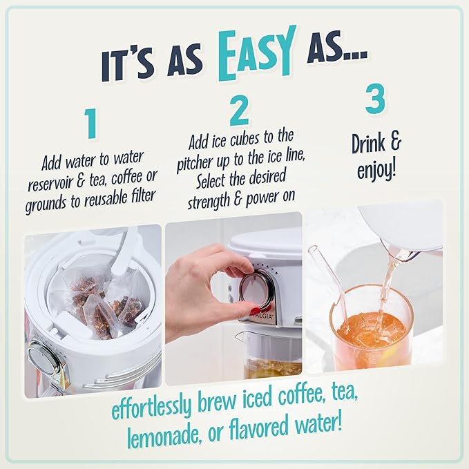 Nostalgia 3-Quart Iced Tea & Coffee Brewing System With Double-Insulated Pitcher, Strength Selector & Infuser Chamber, Also Perfect For Lattes, Lemonade, Flavored Water, White