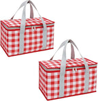 2pcs Insulated Reusable Food Picnic Bag Beach Bags, Beach Bag Cooler Bags with Zippered Top - Insulated Bag for Hot or Cold,Picnic Basket Collapsible, Outdoor Party, Camping,Festivals (A)