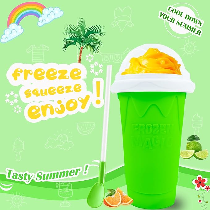 Magic Slushy Maker Squeeze Cup Slushie Maker, Homemade Milk Shake Maker Cooling Cup Squee DIY Birthday Gifts for Kids (Green)