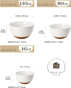 MALACASA Ceramic Mixing Bowls, Large Serving Bowls for Mixing, Cooking, Prepping, Baking, Salad, Soup, Pasta, Nesting Bowls Set of 3, 4.38/2.5/1.44 Qt, Oven, Microwave and Dishwasher Safe, Series TARA