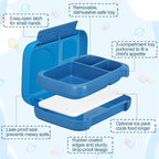Kids Chill Leak-Proof Lunch Box-Included Reusable Ice Pack Keeps Food Cold;3-Compartment Bento Lunch Container,Microwave & Dishwasher Safe,Bento Lunch Box for School,Trvael (Blue)