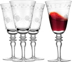 Premium Delight Wine Glasses Set of 4, 14.5 oz – Hand-Blown with Etched Long Stem, Classic Glassware for Weddings, Dinners, and Holiday Gifting (Vintage Wine Glasses)