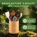 Wooden Utensil Holder, 360°Rotating 7.3'' Large Utensil Holder for Kitchen Counter, Kitchen Utensil Organizer, Utensil Crock, Farmhouse Kitchens Countertop Decor, Bamboo Wood