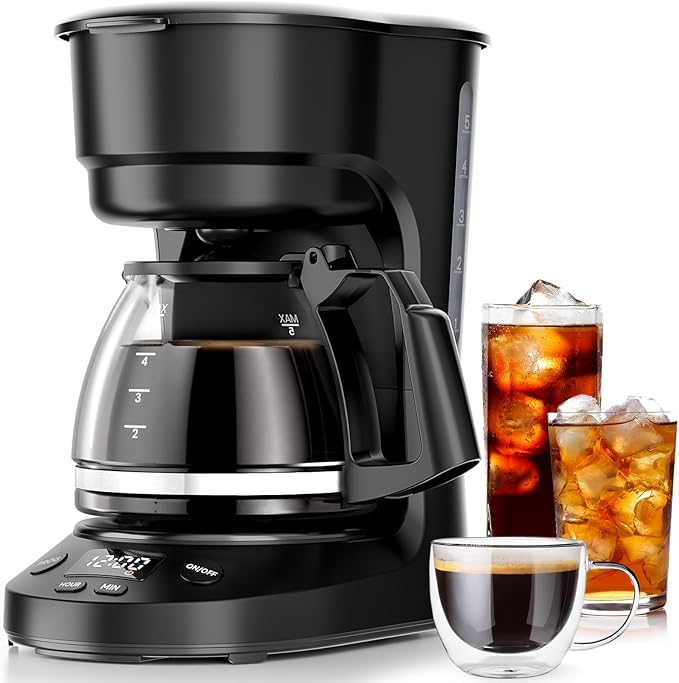 Kismile Compact Drip Coffee Maker, Anti-Drip System, Timer, Removable Funnel & Auto Shut-Off, Anti-Dry Protection, Perfect Small Coffee Machine for Home & Office (Black)