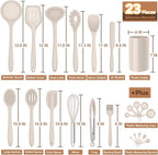 Silicone Kitchen Utensils Set, E-far 23 Pcs Khaki Cooking Utensils Tools with Holder for Nonstick Cookware, Include Spatula/Spoon/Ladle/Tongs/Turner, Heat Resistant & Nontoxic, Dishwasher Safe