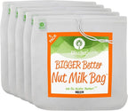 Pro Quality Nut Milk Bag - 5 XL12"X12" Bags - Commercial Grade Reusable All Purpose Food Strainer - Food Grade BPA-Free - Ultra Strong Fine Nylon Mesh - Almond Milk, Juices, Cold Brew Recipes Videos