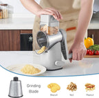 VEKAYA Cheese Grater, Cheese Grater Hand Crank, 4 Interchangeable Blades Cheese Shredder, Vegetable Slicer, Non-slip Suction Base, Easy to Clean Rotary Grater with Handle (Grey)