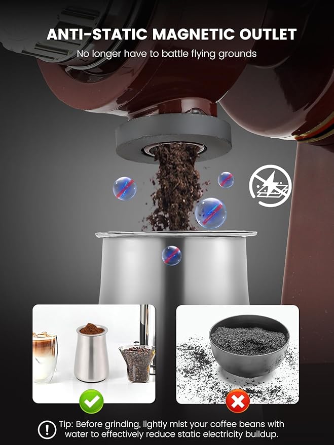 Huanyu Stainless Steel Coffee Grinder Electric with 8 Grinding Settings Flat Burr Coffee Grinder Adjustable Burr Coffee Grinders for Home Use Red