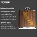 WUDN 6 oz. Wooden Hip Flask - Stainless Steel Body, California Inlay in Black Walnut & Bamboo