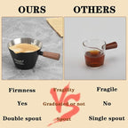 Mongdio Espresso Measuring Cup, Stainless Steel Espresso Shot Cups with Wooden Handle and Double Spouts, 6.8OZ/200ML, Black