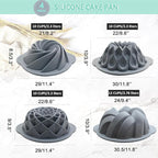 Tongjude 4 Pieces Silicone Fluted Cake Pans, 10/12 Cups Tube Baking Pan, Silicone Molds for Homemade Cake, Bread and Jello, Non-Stick, Grey