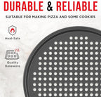 Non-Stick Pizza Pan 2 Pack, 13 Inch Round Carbon Steel Pizza Tray with Perforated Holes for Crispy Crust, PFOAPFOSPTFE Free, Dishwasher & Oven Safe Up To 450°F, Durable Nonstick Gray Coating