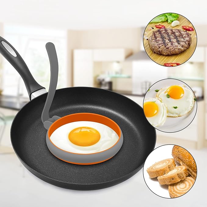 GOYLSER Silicone Egg Rings Set of 4, Silicone Egg Shaper for Pancake Patties & English Muffin, Grey Crumpet Rings Mold, Round Omelette Rings Patty Egg Circles