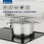 Daniks Standard Stainless Steel Stock Pot with Glass Lid – Induction 7 Quart, Dishwasher Safe, Measuring Scale, For Soup, Pasta, Stew, Silver