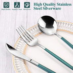 Mirror Silver Green Silverware Set, 20-Piece Stainless Steel Flatware Set, Satin Finish tableware Cutlery Set, Service for 4, Home and Restaurant, Dishwasher Safe