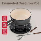 Swissmar Lugano Cast Iron Cheese Fondue Set, 9-Piece, 2 QT / 2 L - Ideal for Melting Cheese, Chocolates, Caramel, & More - Perfect for Kitchen Collection & Gift Giving - Metallic Black