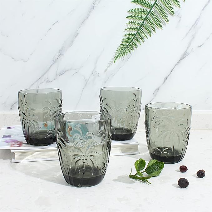 M&N HOME Set of 4 Old Fashioned Drinking Glasses, 9 Oz Cups, Glass Tumblers, Glass Cups, Water Glasses, Juice Glasses, Highball Glasses, Glassware Set - GREY SET