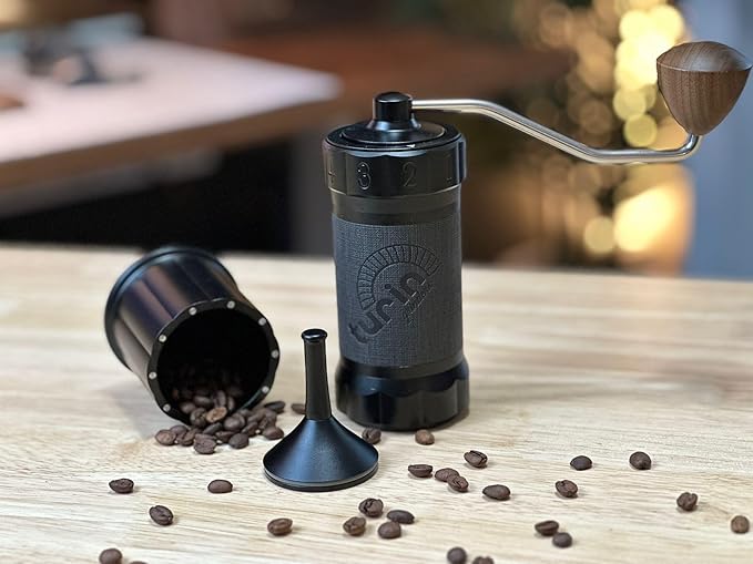 Turin H40 V2 Manual Coffee Grinder – 40mm Stainless Steel Burr, Adjustable for Espresso, Pour Over, French Press, Aluminum Body with Walnut Handle, Magnetic Dosing Cup, 30g Capacity