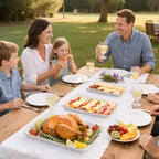 6-Pack Serving Tray for Parties, Serving Platter in 3 Sizes for Entertaining, Camping & Food Display, Plastic Trays for Cookies, Dessert, Stackable Rectangular Platters for Family(White)