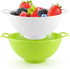 Meadow Lane 6-inch Small Colander, BPA-Free, Dishwasher Safe, Double Handles, Compact Food Strainer for Berries, Veggies and Pasta, 3-Cup Capacity, Green and White, 2-Pack