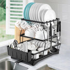 Dish Drying Rack for Kitchen Counter - 3 Tiers Stainless Steel Over Sink Dish Drainers, Space Saving Detachable Large Countertop Organizer with Utensil Holder, Cutting Board Rack (Black)