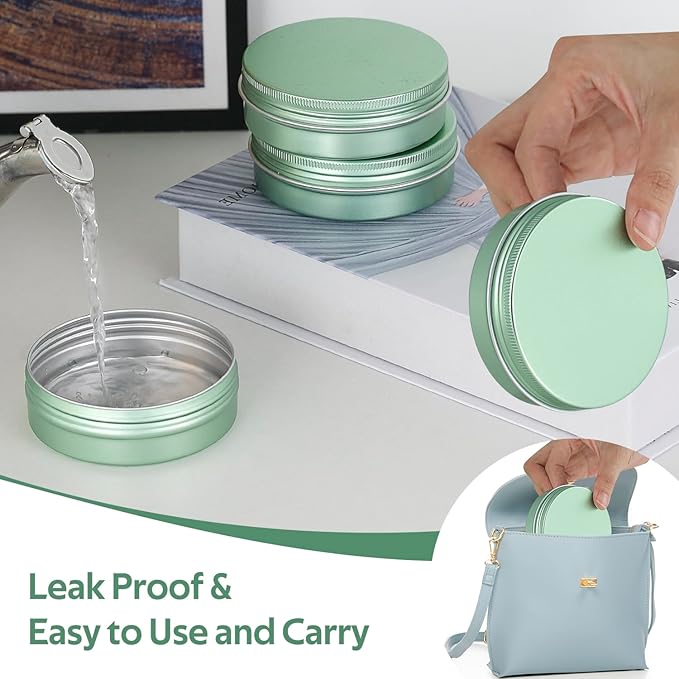 YQ 24 Pack 4 oz Tins for Salves, Round Aluminum Metal Tin with Lids, Empty 4oz Tin Containers Food Storage Containers, Salve Tins with Lids and Labels for Cosmetic, Balm, Candle, Candy(Light Green)