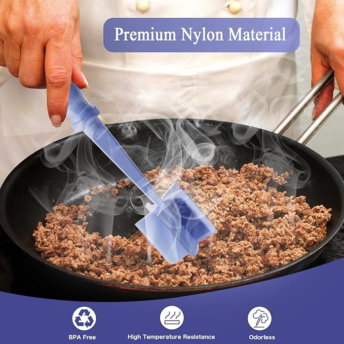 Meat Chopper, 5 Curve Blades Ground Beef Masher, Heat Resistant Meat Masher Tool for Hamburger Meat, Ground Beef, Turkey and More, Nylon Hamburger Chopper Utensil Non-scratch Utensils-Purple