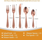 Rose Gold Silverware Set,60-Piece Stainless Steel Flatware for 12, Heavy-Duty 18/0 Stainless Steel Utensils,Mirror Polished Dishwasher Safe for Home & Kitchen Dining